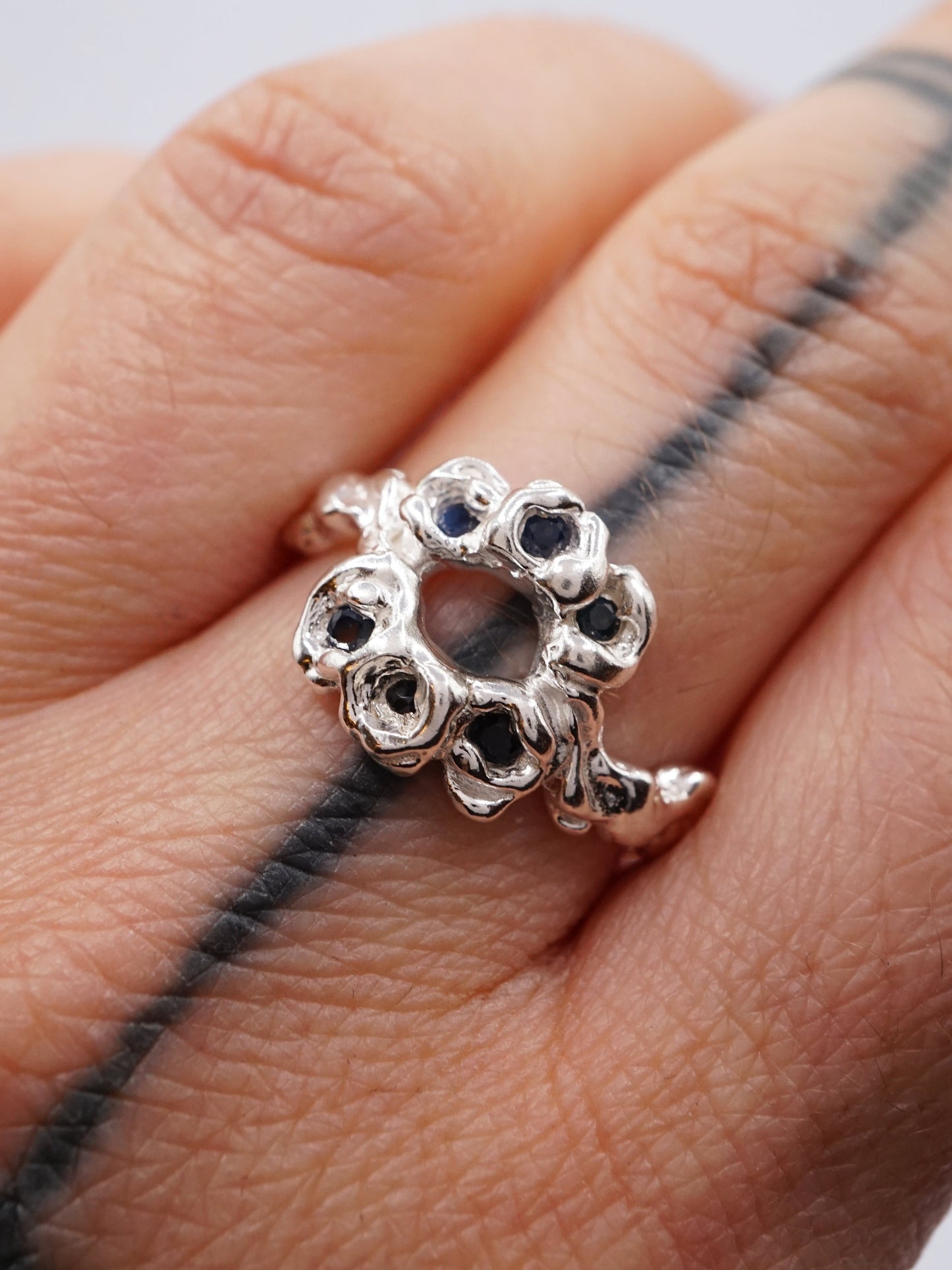 sterling silver BOUQUET COURONNE ring with sapphires