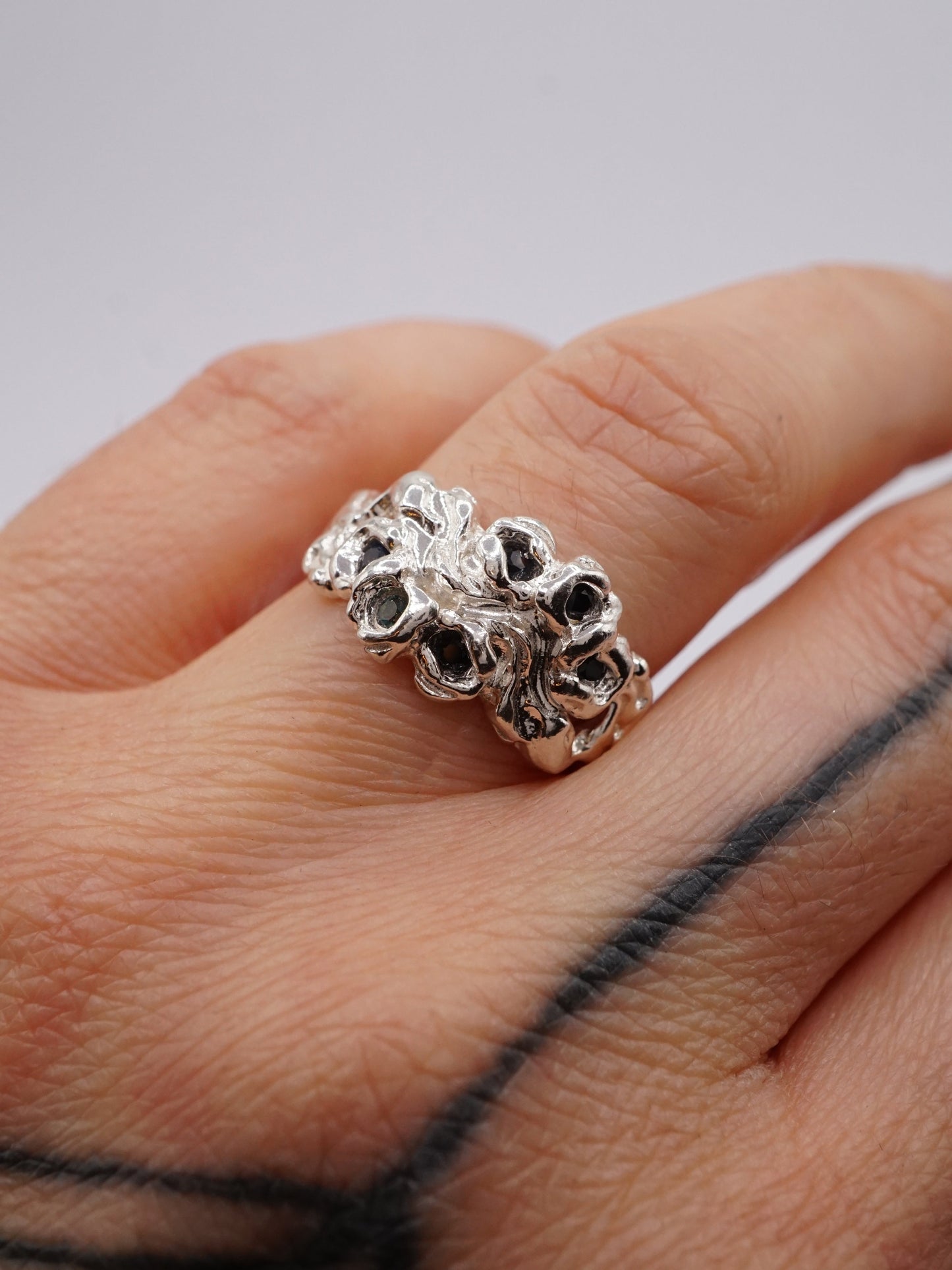 sterling silver BOUQUET DOUBLE ring with sapphires