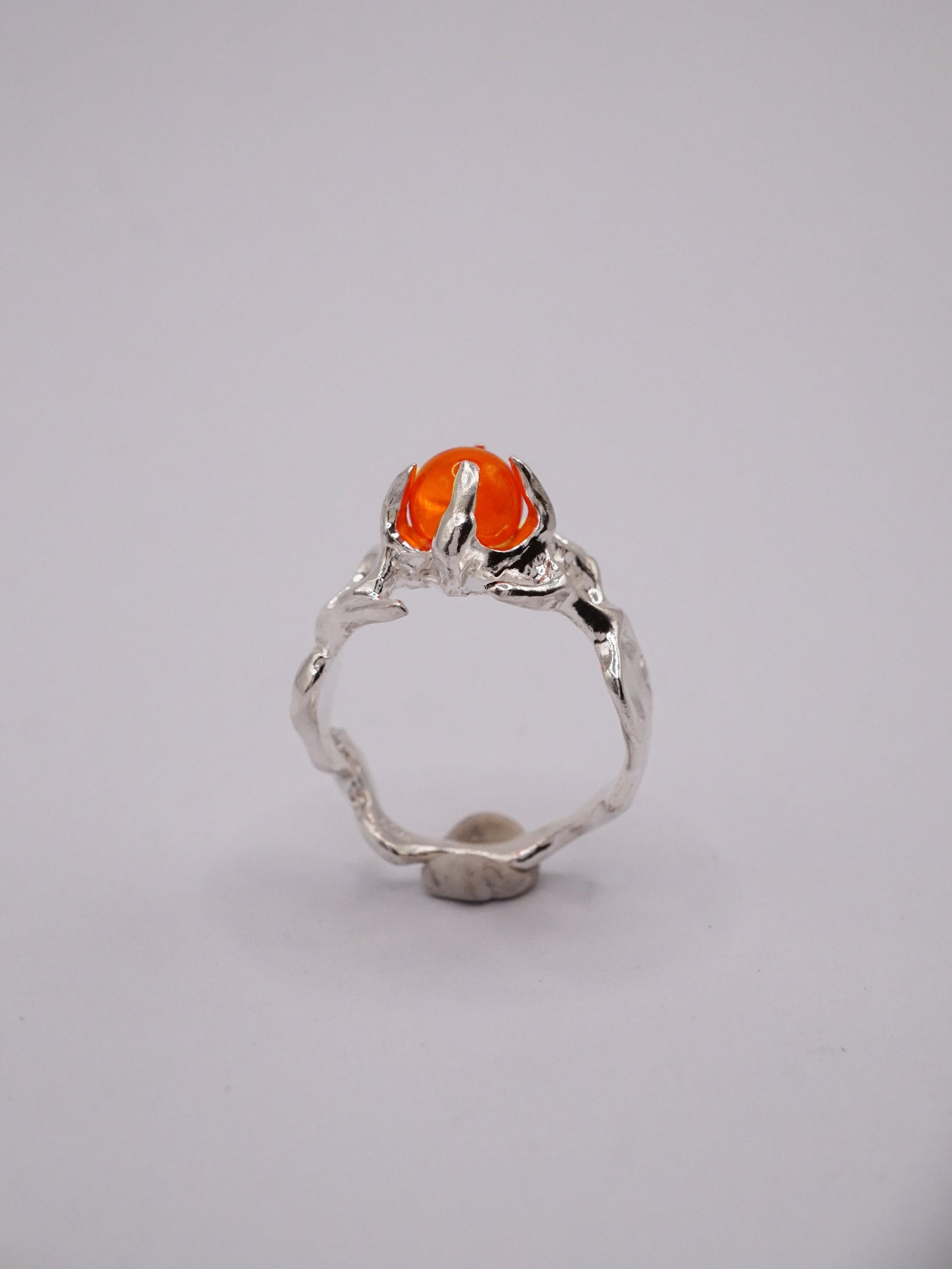 sterling silver OOAK ring with fire opal sphere 2