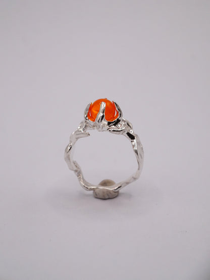 sterling silver OOAK ring with fire opal sphere 2