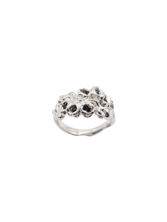 sterling silver BOUQUET DOUBLE ring with sapphires