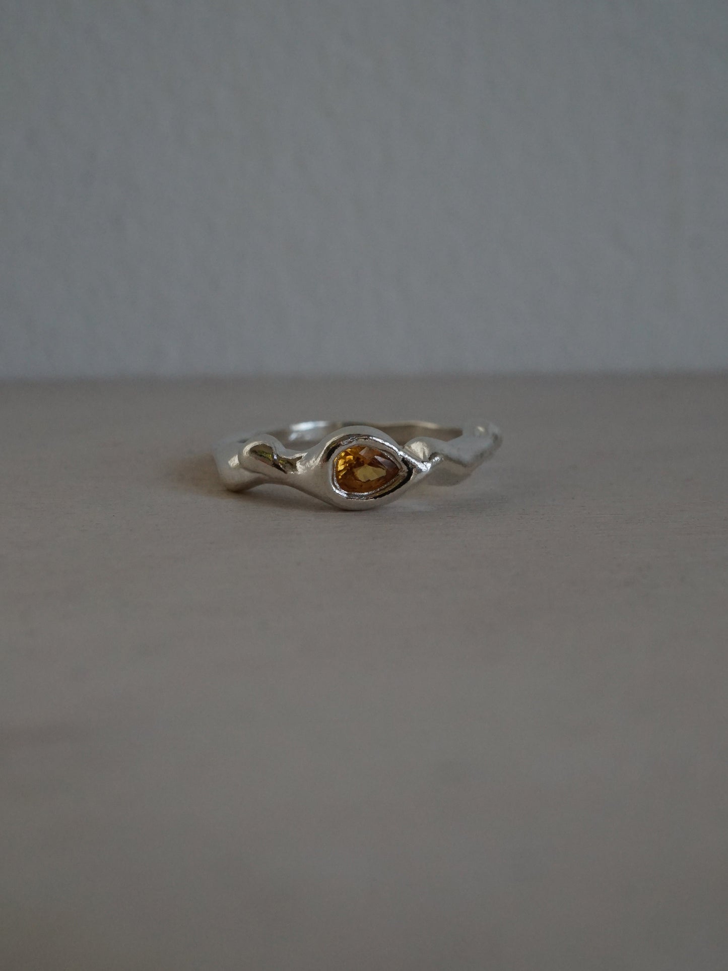 sterling silver OOAK ring with yellow pear shaped sapphire