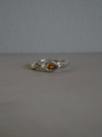 sterling silver OOAK ring with yellow pear shaped sapphire