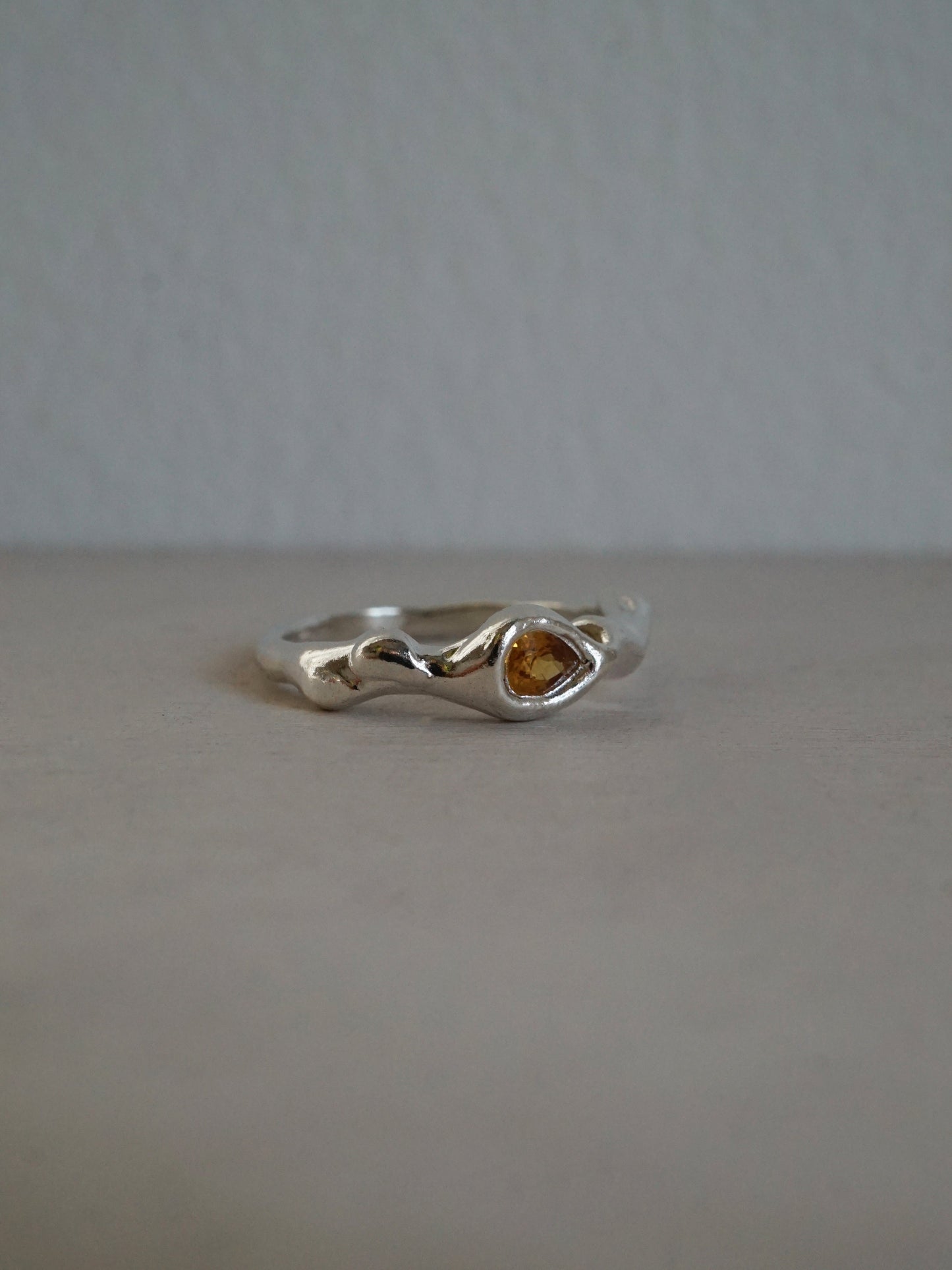 sterling silver OOAK ring with yellow pear shaped sapphire