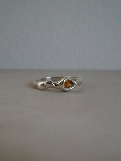 sterling silver OOAK ring with yellow pear shaped sapphire