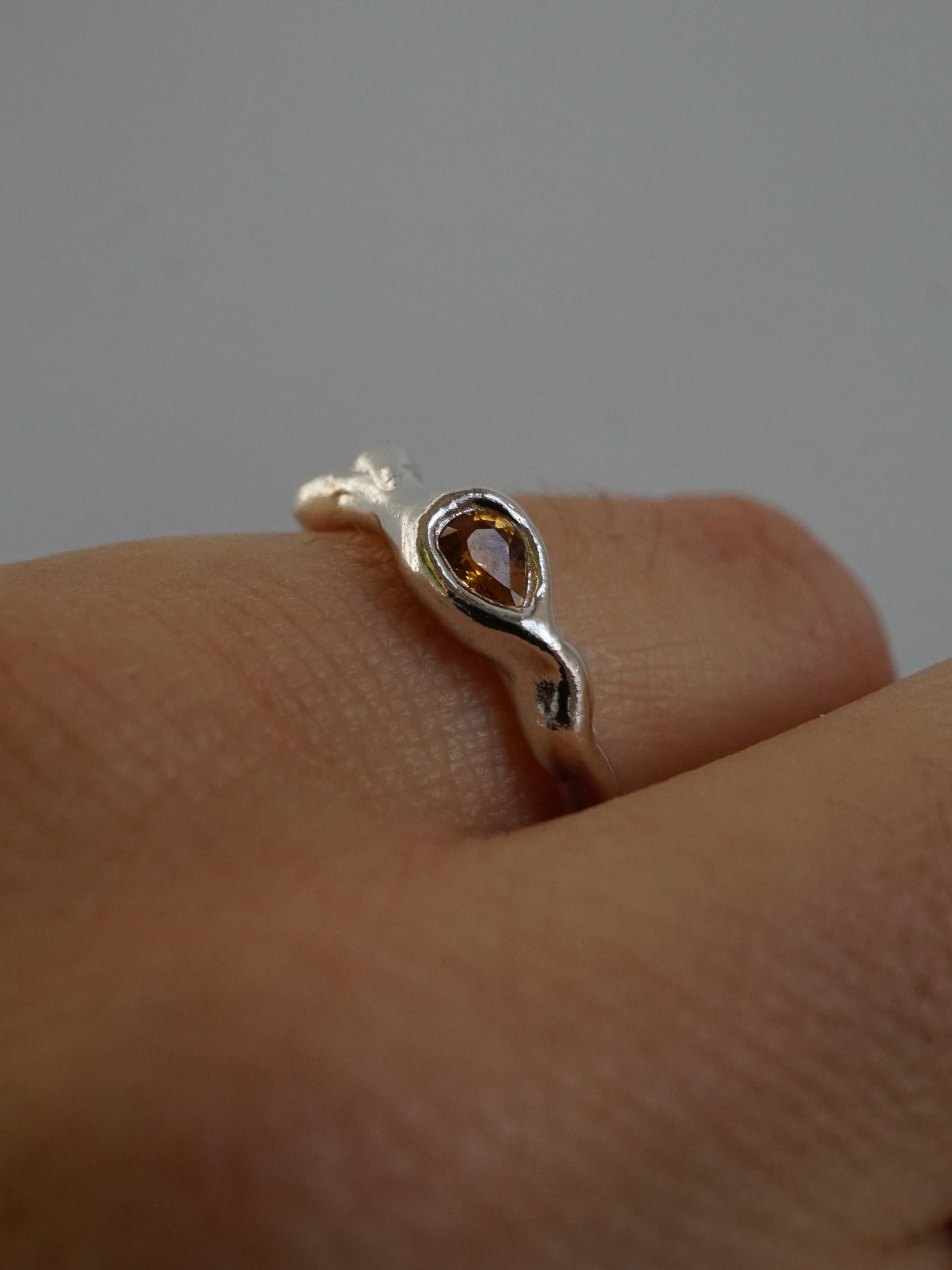 sterling silver OOAK ring with yellow pear shaped sapphire