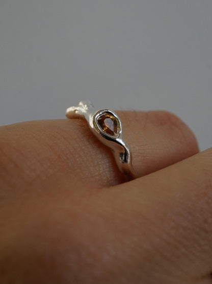 sterling silver OOAK ring with yellow pear shaped sapphire