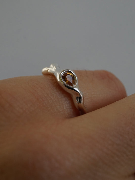 sterling silver OOAK ring with yellow pear shaped sapphire