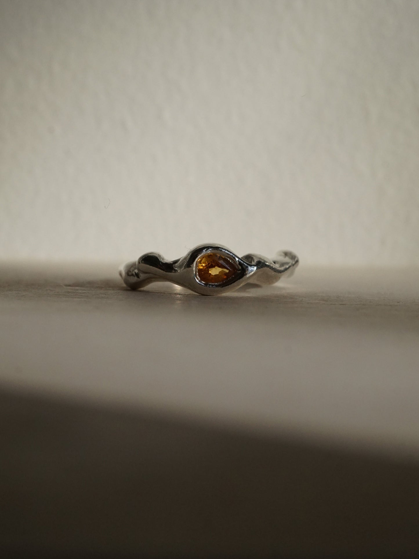 sterling silver OOAK ring with yellow pear shaped sapphire