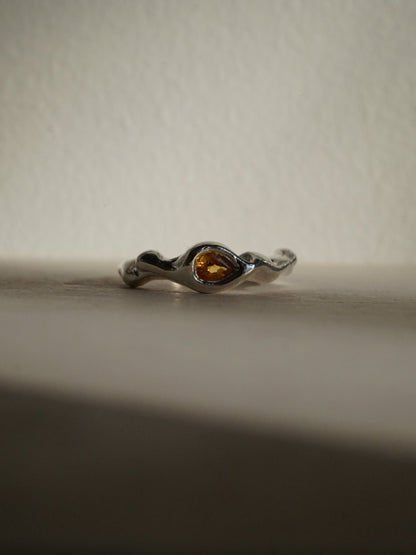 sterling silver OOAK ring with yellow pear shaped sapphire
