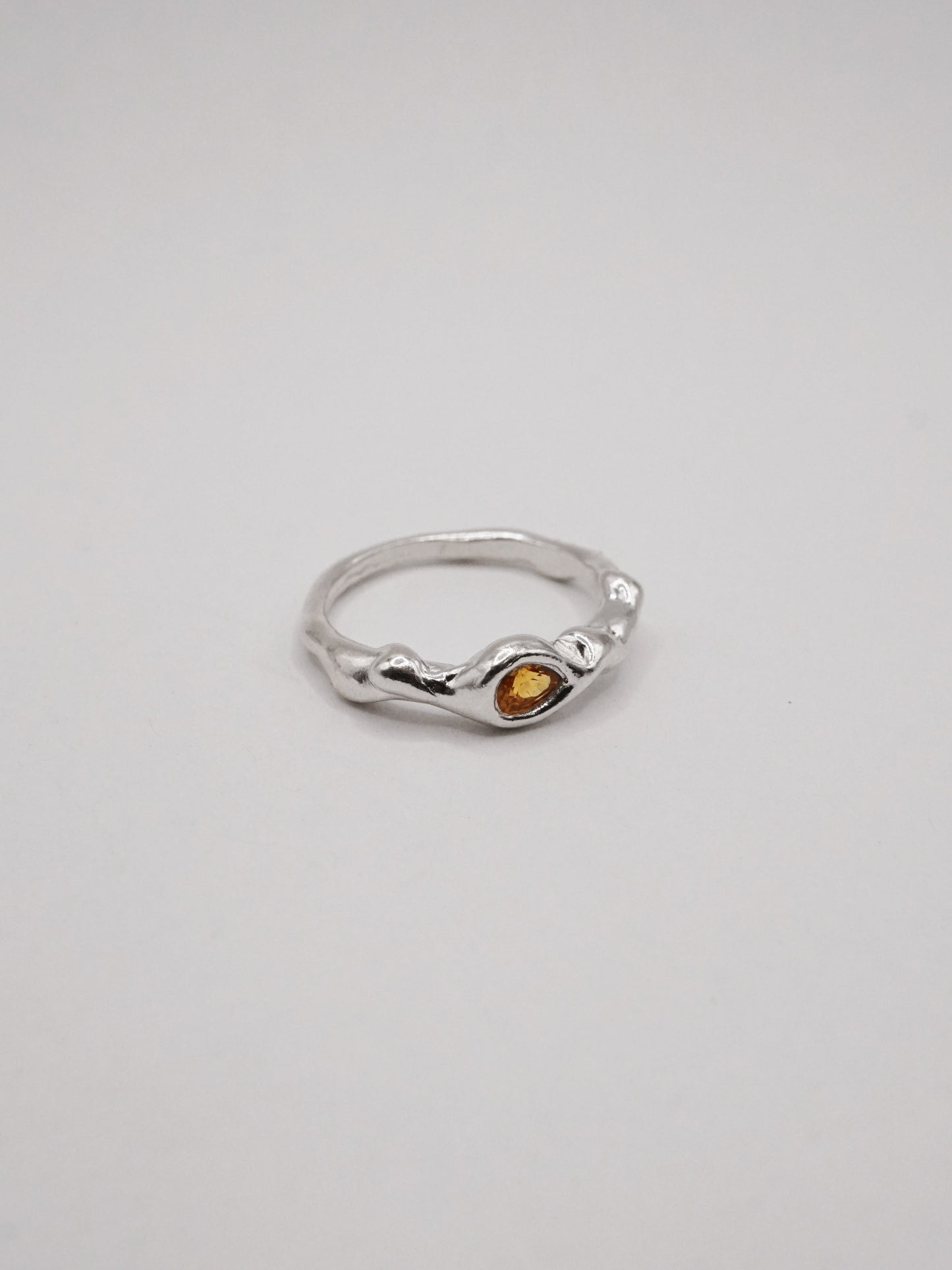 sterling silver OOAK ring with yellow pear shaped sapphire