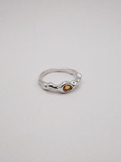 sterling silver OOAK ring with yellow pear shaped sapphire