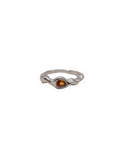 sterling silver OOAK ring with yellow pear shaped sapphire