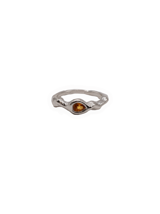 sterling silver OOAK ring with yellow pear shaped sapphire