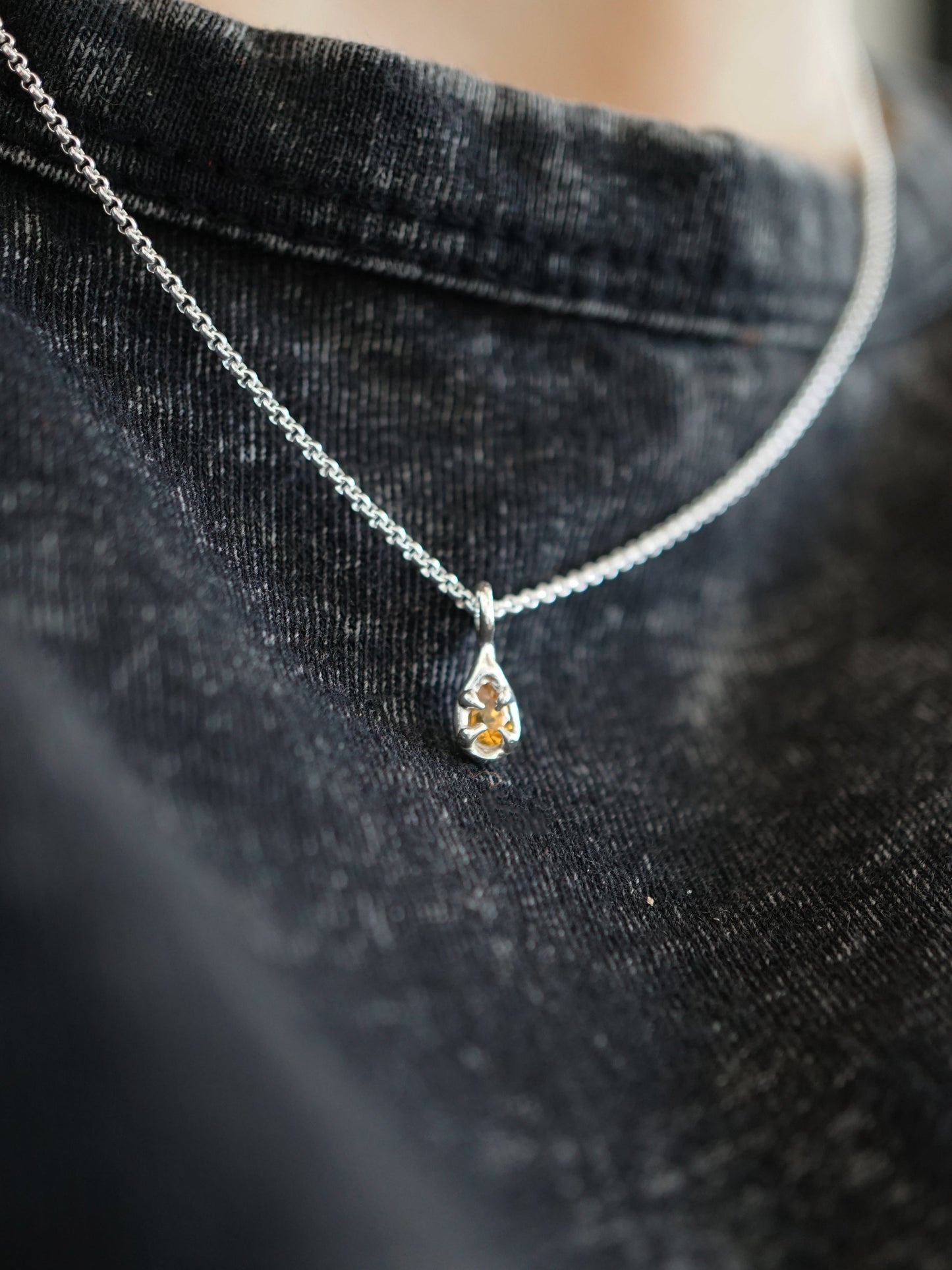 sterling silver DROP with orange sapphire pendant