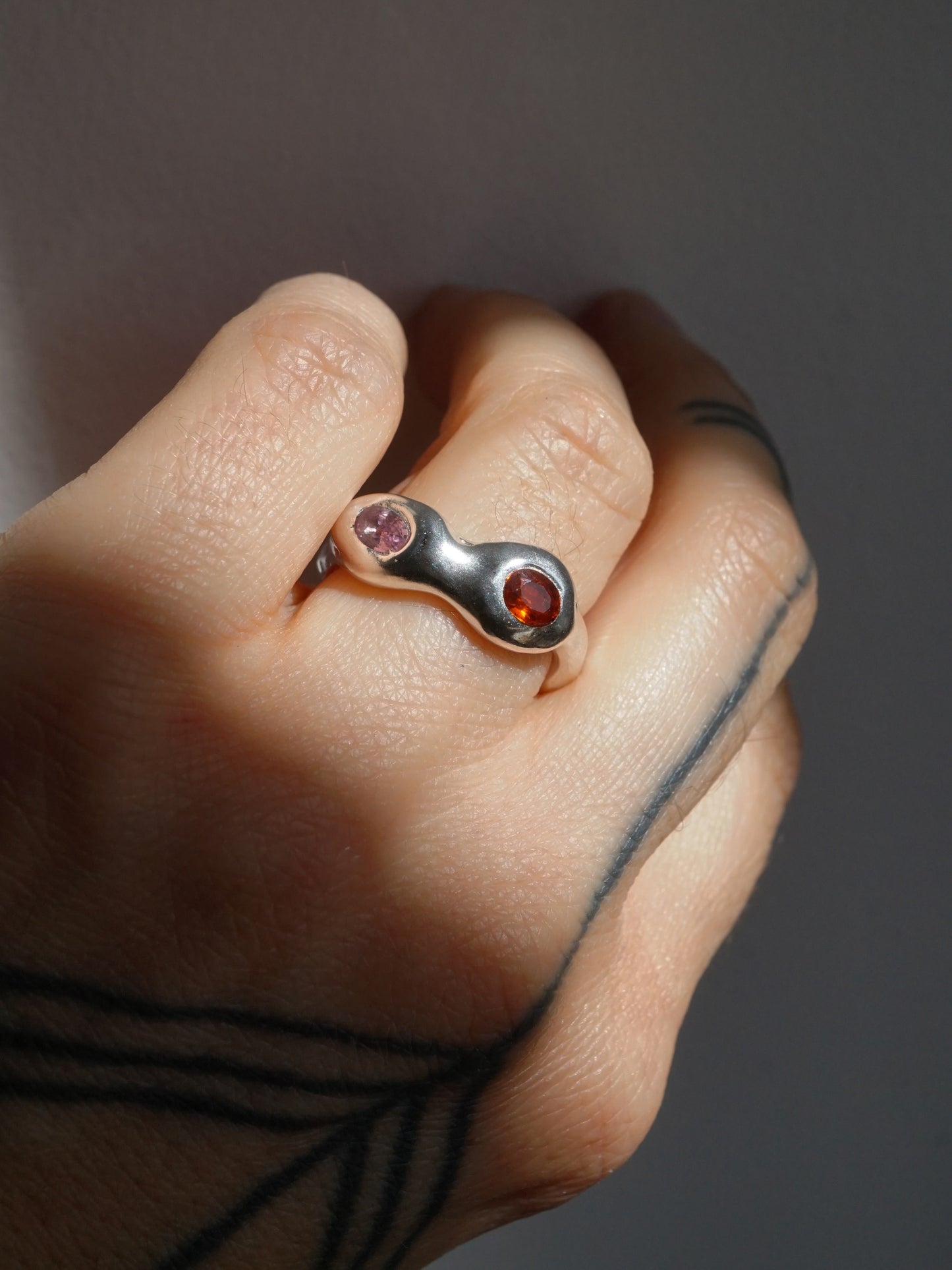 sterling silver OOAK BLOB ring with four sapphires