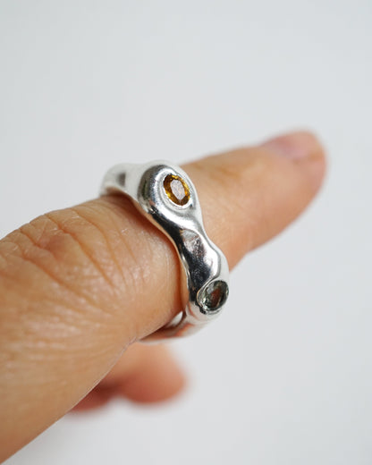 sterling silver OOAK BLOB ring with four sapphires