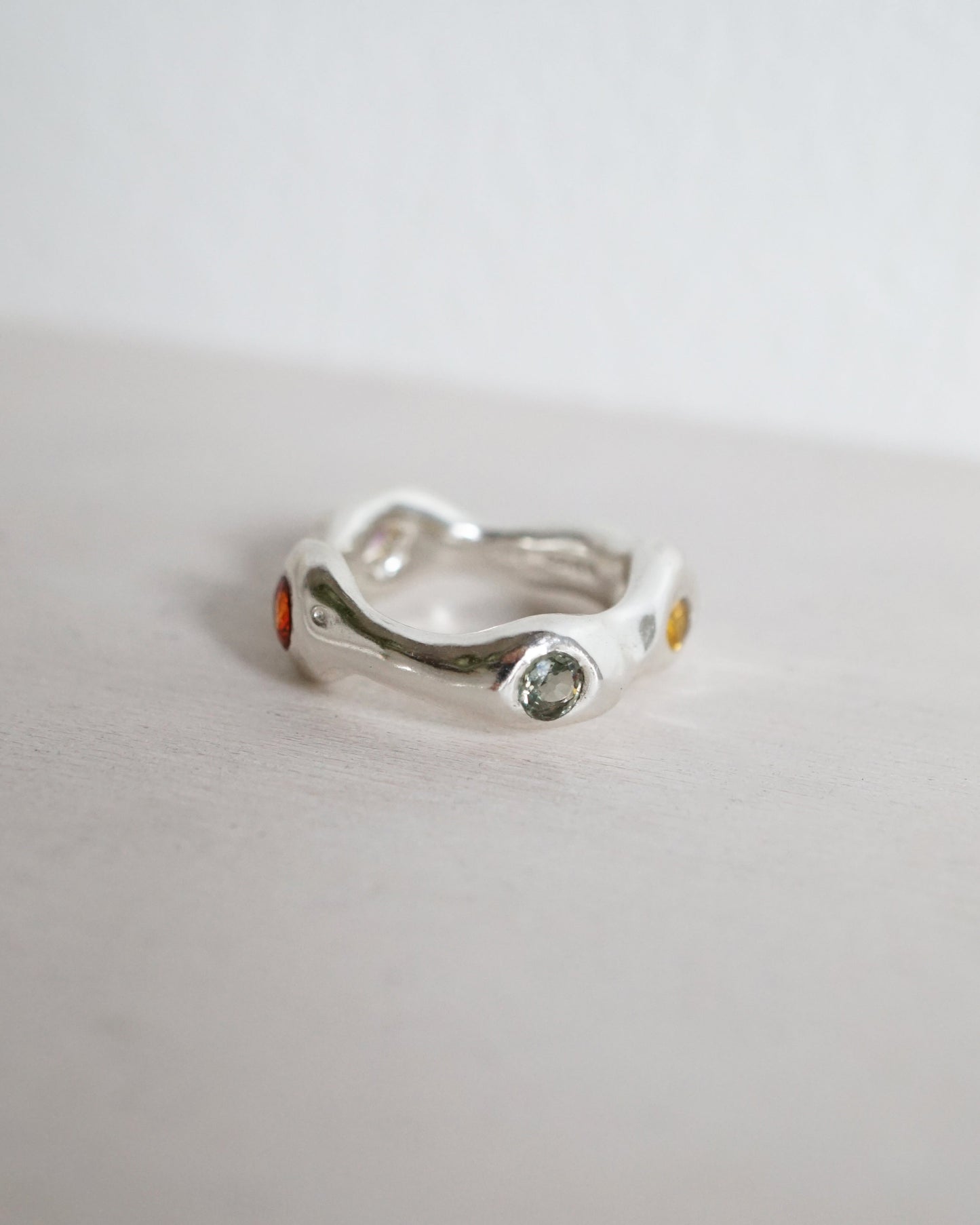 sterling silver OOAK BLOB ring with four sapphires