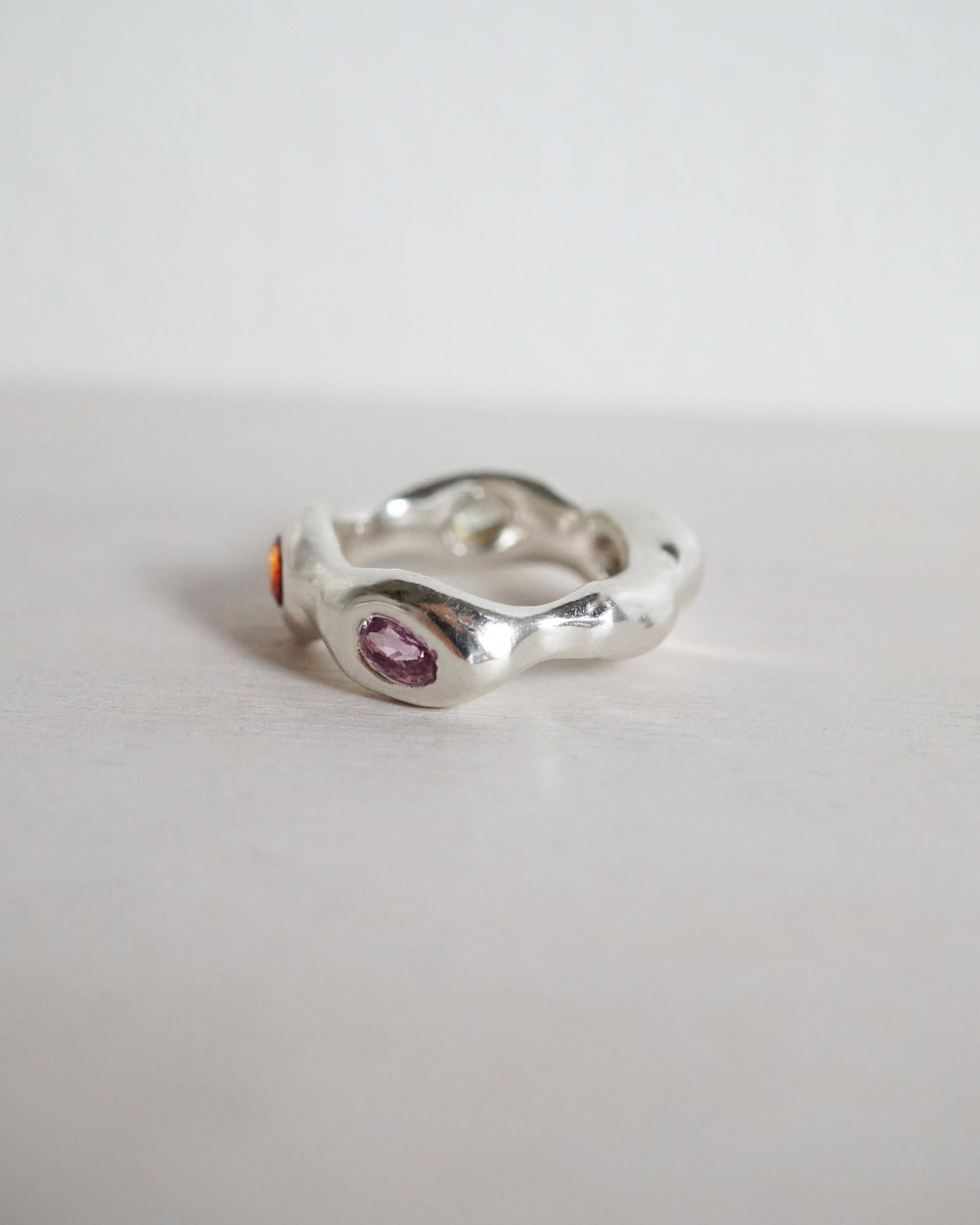 sterling silver OOAK BLOB ring with four sapphires