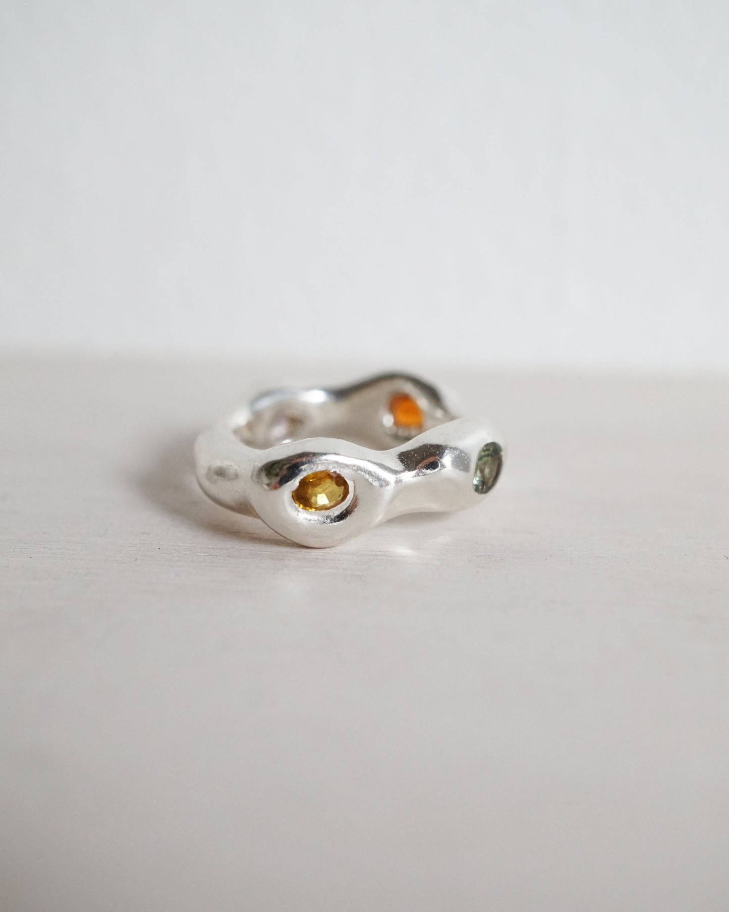 sterling silver OOAK BLOB ring with four sapphires