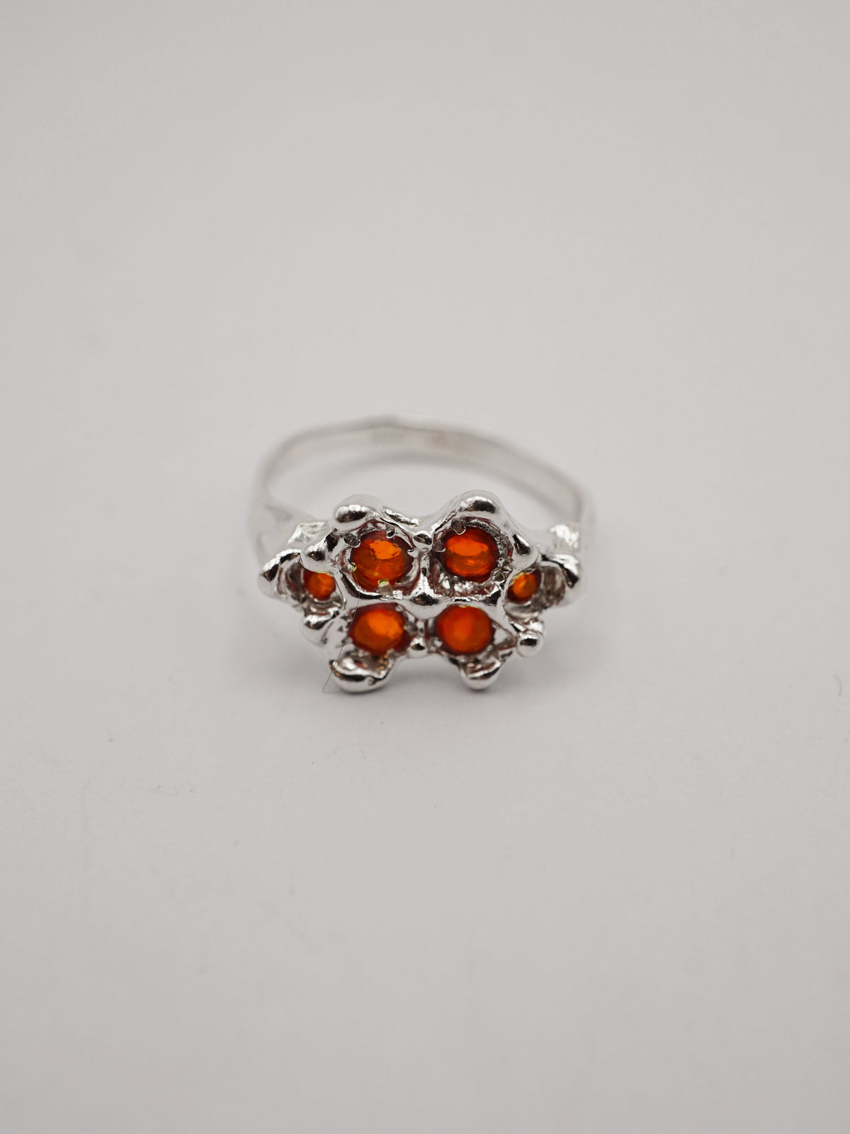 sterling silver OOAK ring with 6 fire opals