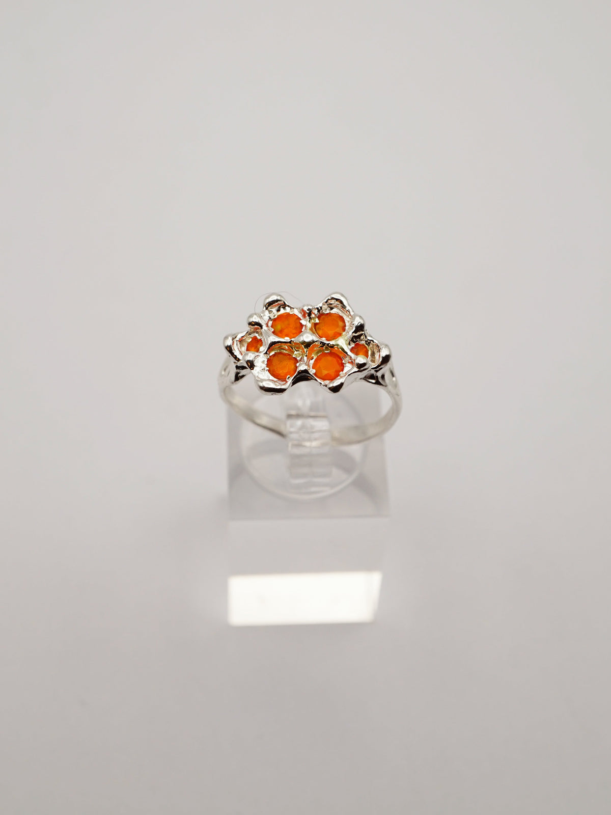 sterling silver OOAK ring with 6 fire opals
