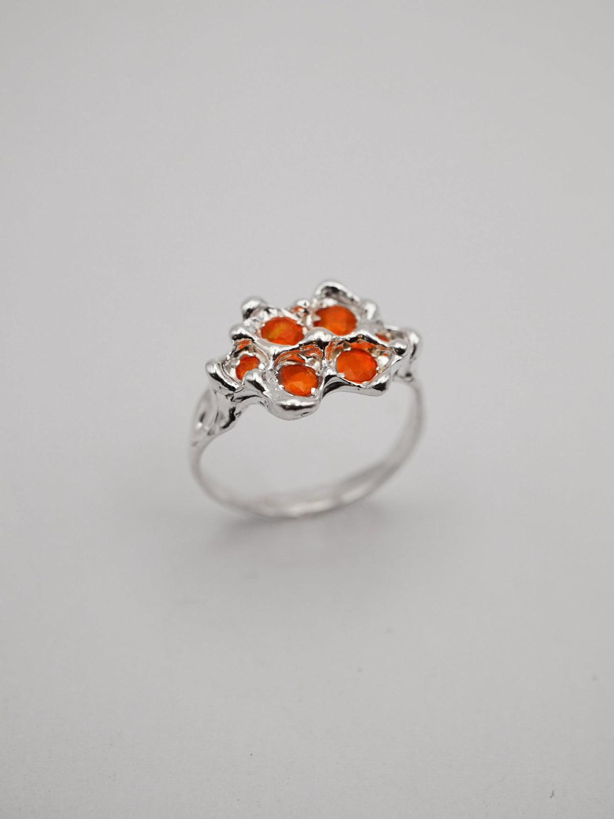 sterling silver OOAK ring with 6 fire opals