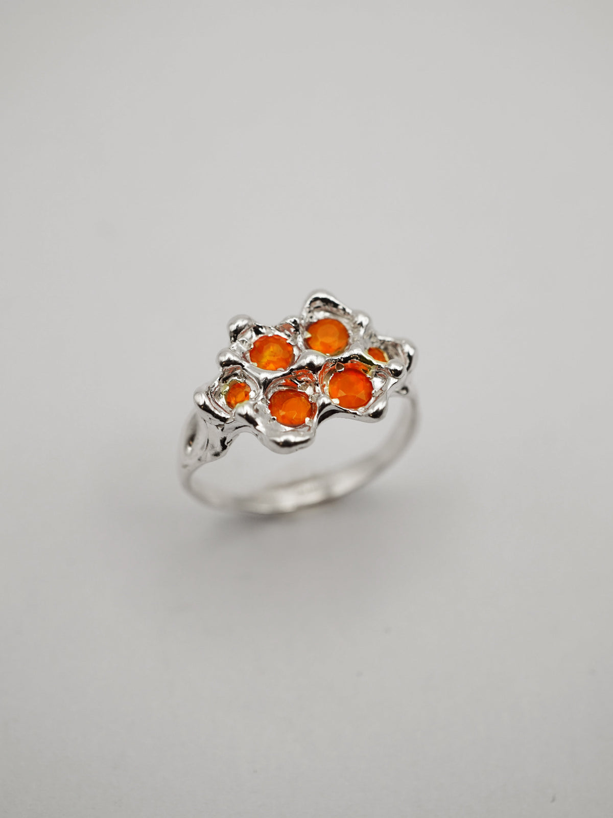 sterling silver OOAK ring with 6 fire opals