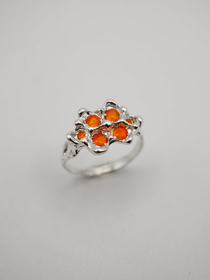 sterling silver OOAK ring with 6 fire opals