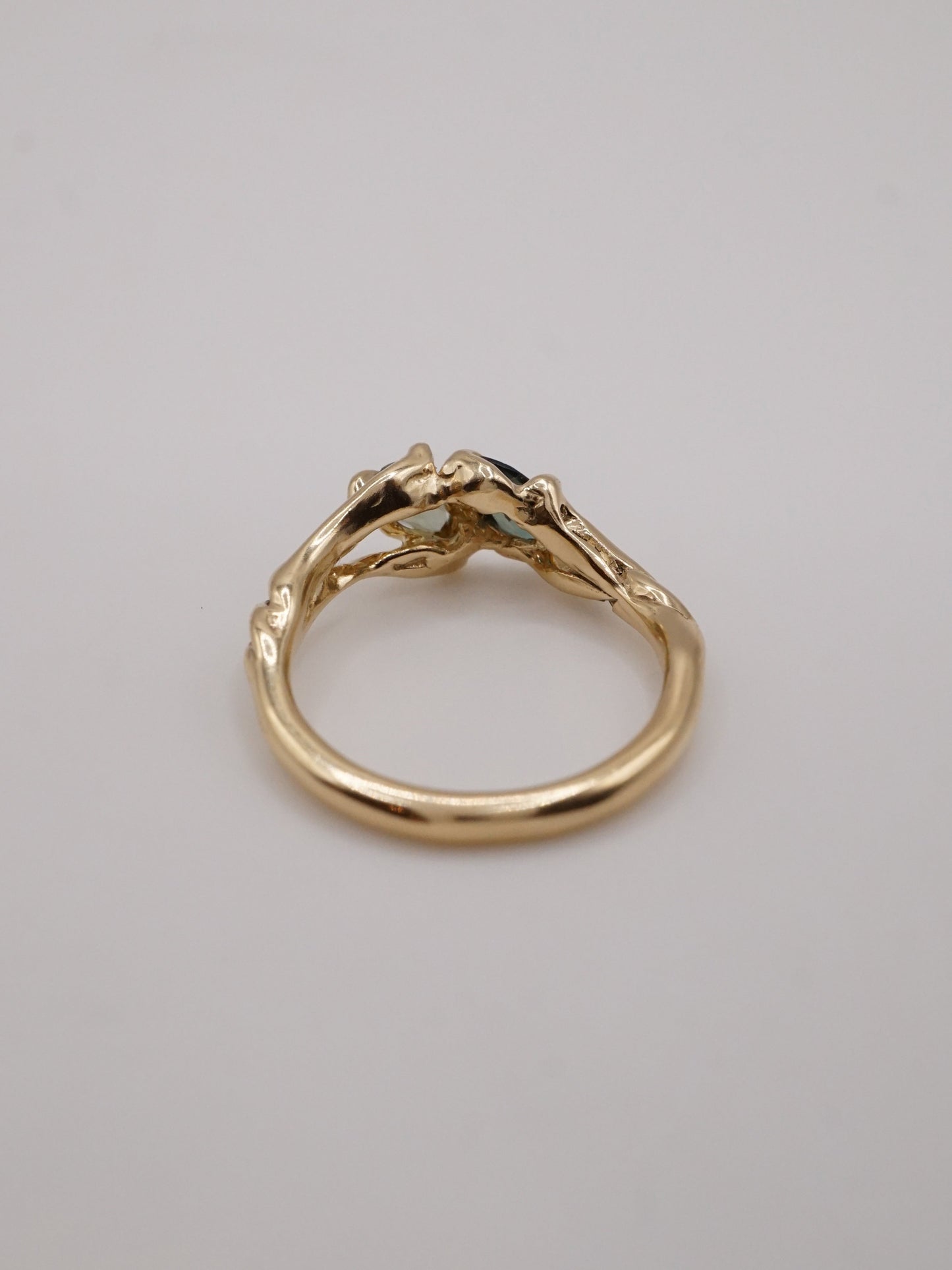 10ct yellow gold OOAK ring with green sapphires