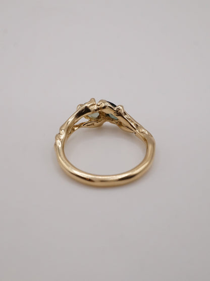 10ct yellow gold OOAK ring with green sapphires