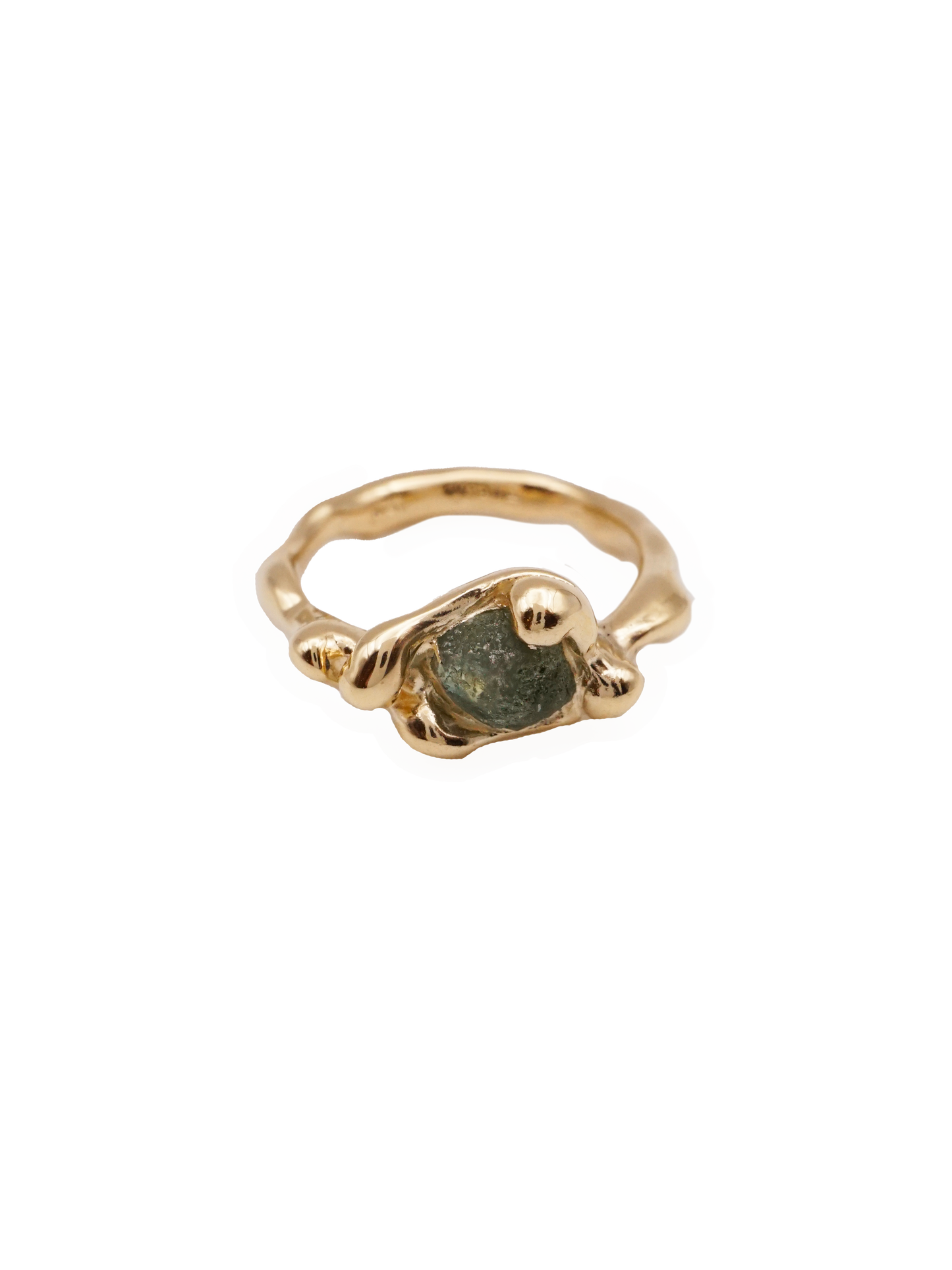 10ct yellow gold OOAK ring with green raw sapphire