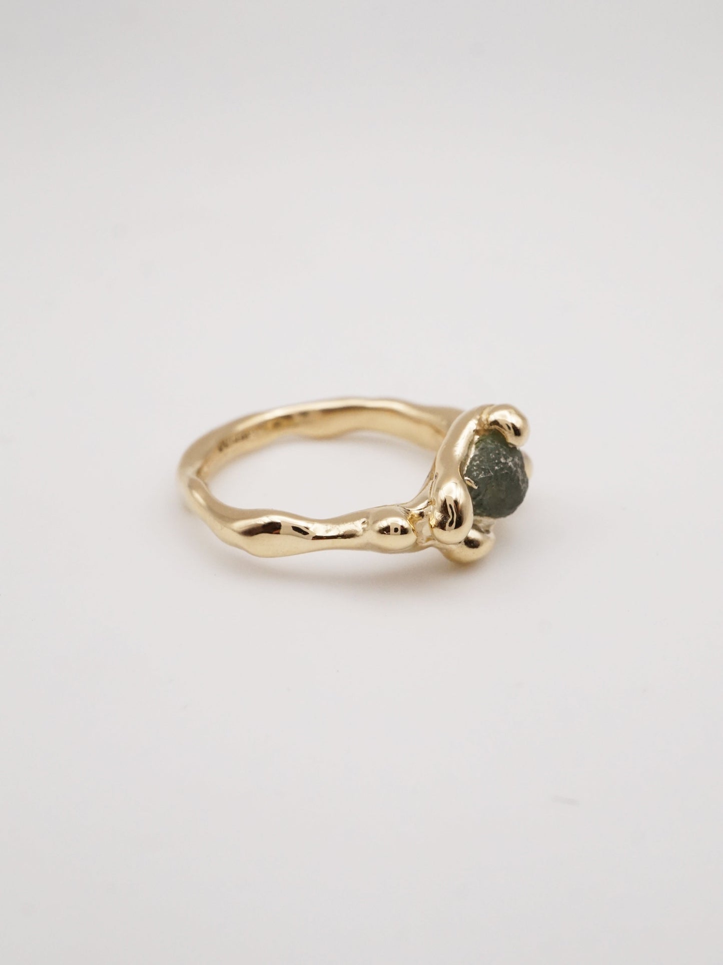 10ct yellow gold OOAK ring with green raw sapphire