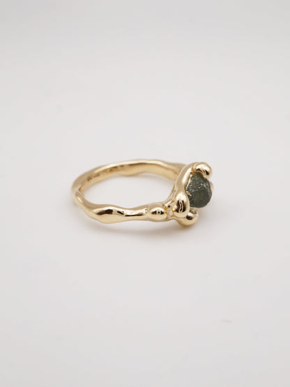 10ct yellow gold OOAK ring with green raw sapphire