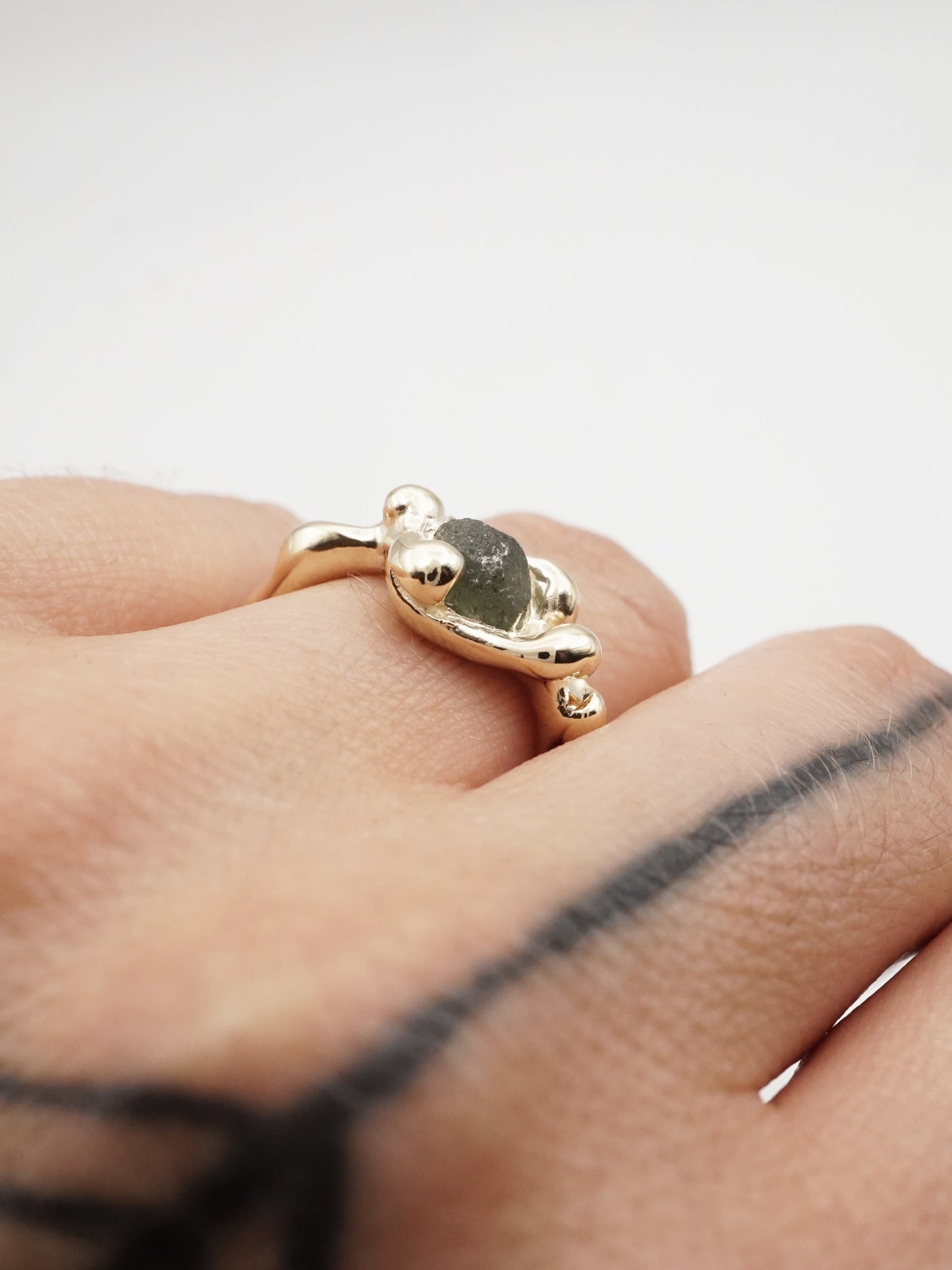 10ct yellow gold OOAK ring with green raw sapphire