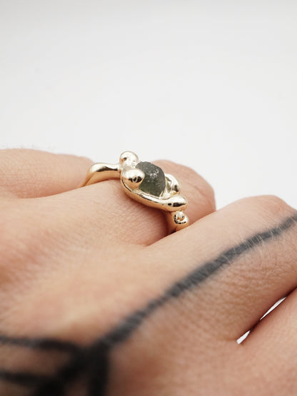 10ct yellow gold OOAK ring with green raw sapphire