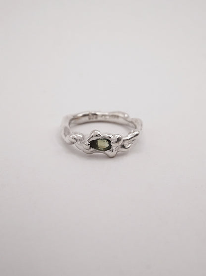 sterling silver OOAK ring with green pear shaped sapphire