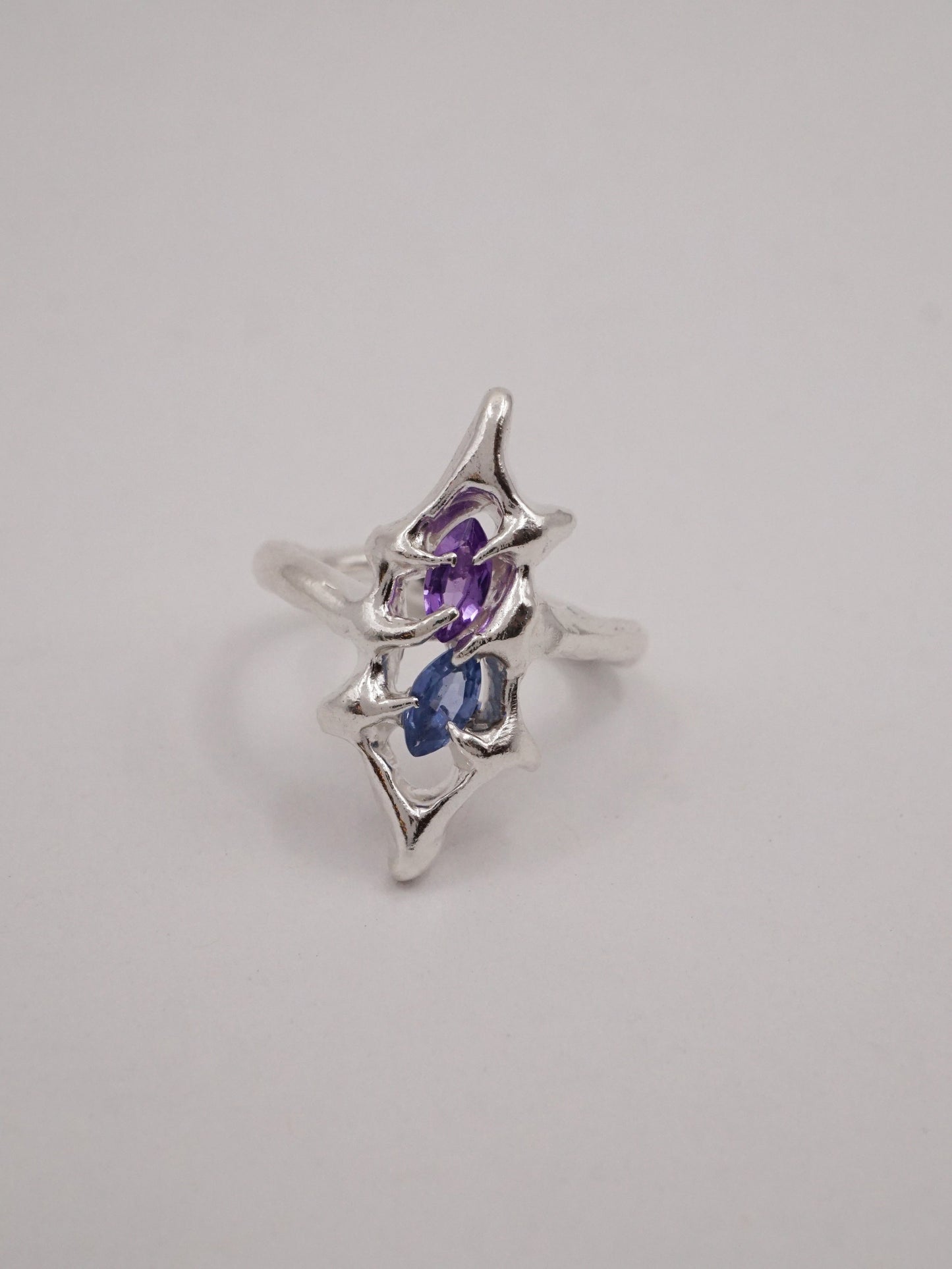 SHIELD ring ooak with two sapphires