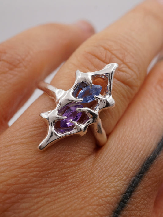 SHIELD ring ooak with two sapphires