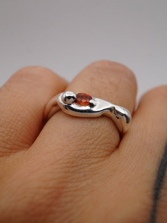 sterling silver OOAK ring with orange oval sapphire