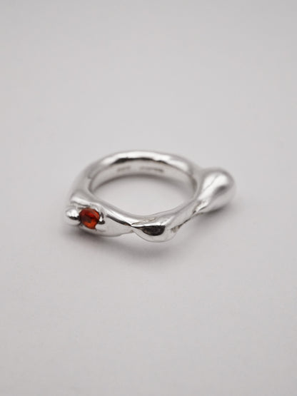 sterling silver OOAK ring with orange oval sapphire