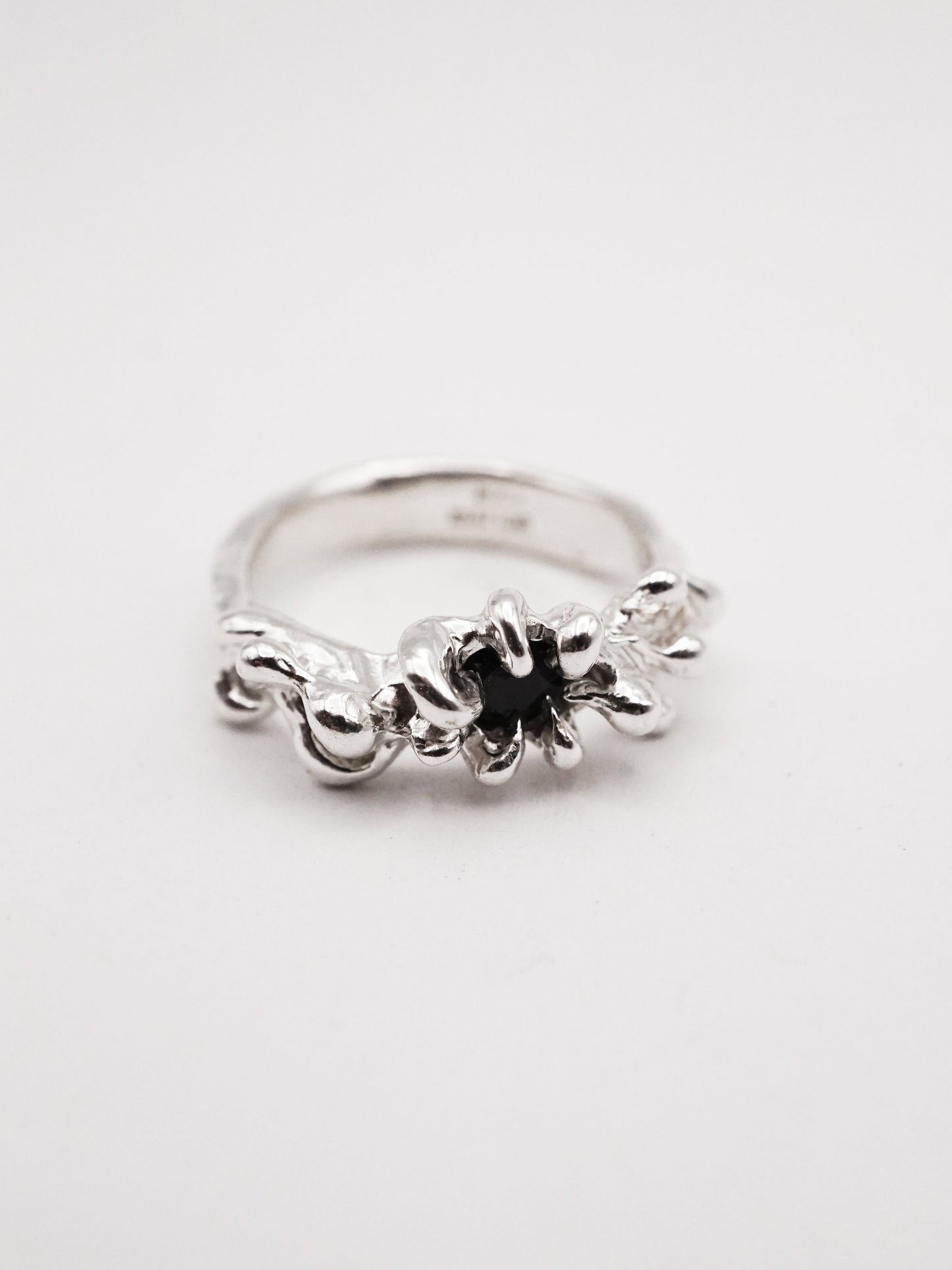 sterling silver OOAK ring with black sapphire
