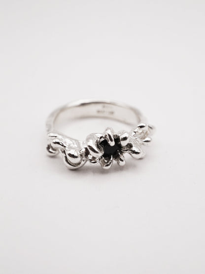 sterling silver OOAK ring with black sapphire
