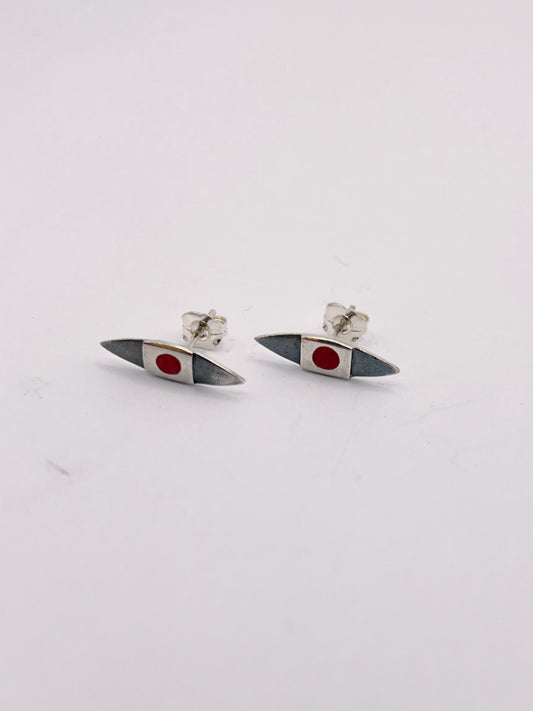 COM018 boucles studs oeil avec pierre rouge