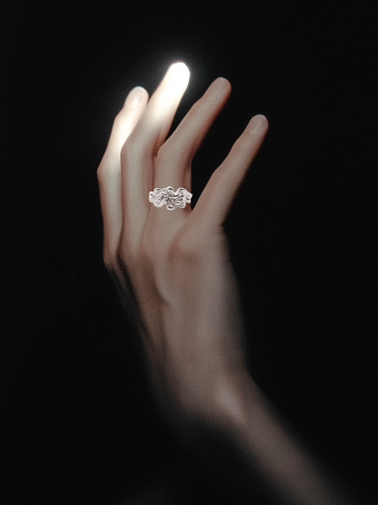 sterling silver KNIT ring with sapphire